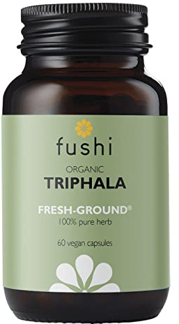 Fushi Organic Triphala Capsules, 60 Caps | Fresh-Ground Whole Food | Body Tonic, Cleansing & Detoxifying the system, Regulating Digestive System | Ayurvedic Medicine| Ethical & Vegan |Made in the UK