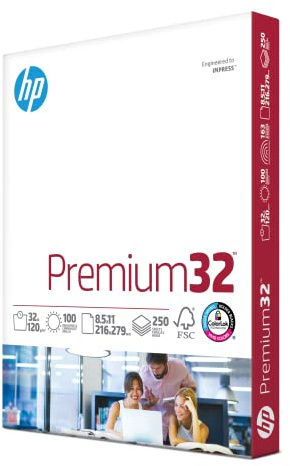 HP Printer Paper |8.5x11 Paper | Premium 32 lb | 1 Ream - 250 Sheets | 100 Bright | Made in USA – FSC Certified | 113500R