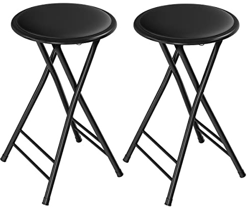 Lavish Home Folding Stool - Set of 2 Counter Height Bar Stools – 24-Inch Backless Folding Chairs with 225lb Capacity for Kitchen, Rec Room, or Game Room (Black)
