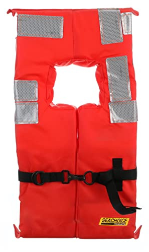 Seachoice Type I Commercial Offshore Vest, Fluorescent Orange, Reflective Panels, Youth, Up to 90 Lbs.