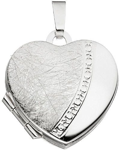 Unbespielt Schmuck-Krone - Colgante de plata para collar y medallón con forma de corazón, plata de ley 925 parcialmente mate, 18,9 x 17,4 mm, incluye pequeño joyero