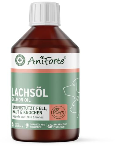 AniForte Huile de Saumon pour Chiens Premium 250 ML - Pressée à Froid avec acides Gras oméga 3 et oméga 6, Huile de Poisson pour Chiots, Adulte, Senior, Supplément Barf, Emballage Recyclable sans BPA