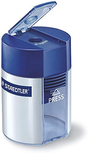STAEDTLER 511 001 Single-Hole Round Tub Sharpener - Blue, for Graphite Pencils up to 8.2mm Diameters (1 x Sharpener)