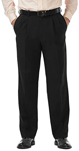 Haggar Mens Cool 18 Pro Classic Fit Pleat Front Hidden Expandable Waist with Big & Tall Sizes Casual Pants, Black, 36W x 32L US