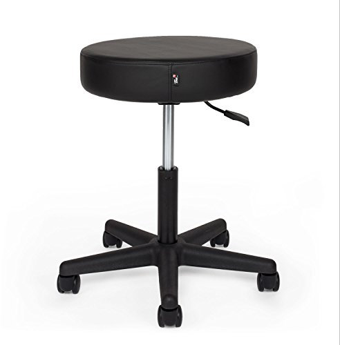 WellTouch Rollhocker | Drehhocker mit Kunstleder-Bezug | Höhenverstellbarer Arbeisthocker 48-61 cm| Professioneller Praxis, Therapie & Massagestuhl | Sitzfläche Ø 40 cm | schwarz