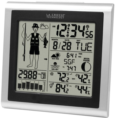 La Crosse Technology 308-1451 Atomic Forecast Station with Fisherman Icon, In/Out Temperature, Humidity, Barometer, Sunrise/Sunset, Dual Alarms