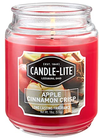 Candle-lite Scented, Apple Cinnamon Crisp Fragrance, One 18 oz. Single-Wick Aromatherapy Candle with 110 Hours of Burn Time, Red Color