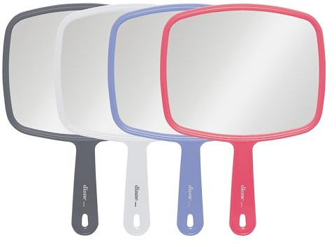 Diane Professional Quality Hand Mirror, Single Sided Hand Held Mirror with Handle for Salon, Barber, Vanity, Grooming, Shaving, and Travel, Medium, 7 x 10.75, Assorted Colors