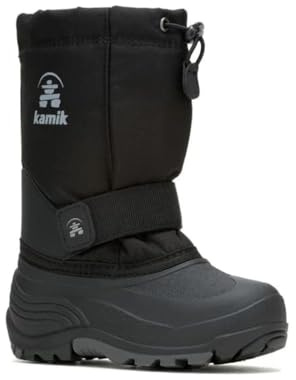 Kamik Rocket Insulated Snow Boot - Waterproof Nylon Upper for Kids Winter Boots - Removable Insulated Liner & Boys Shoes - Easy-Grab Lock Lace & Secure Mid-Foot Strap - Black - 12 Little Kid