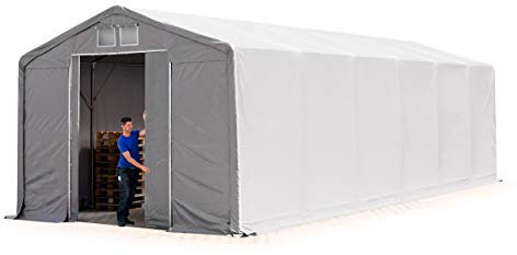 TOOLPORT Lagerzelt Zelthalle 5x12m mit Schiebetor - durchgehende PVC Plane 850 N - Wasserdicht 3m Seitenhöhe