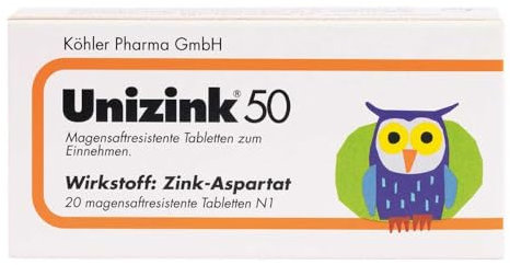 Unizink 50 magensaftresistente Tabletten, effektive Zinkversorgung für ein starkes Immunsystem, gesunde Haut, Haare und Nägel sowie zur Vorbeugung von Erkältungen und Müdigkeit, 20 St