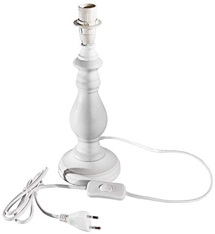 DRULINE Lampenfuß Tischlampe - Leuchtenfuß - Lampen Fuß - Tischlampenfuß - Keramik/Holz weiß - E14 - B/H/T ca. 11 x 30 x 11 cm - 220-240V 50Hz - max. 40 W