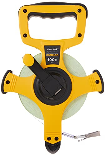 Komelon 8811 Quick Open Back Reel Long Tape Measure with Double Coated Nylon Fiberglass Sheet 100-Feet by 1/2-Inch