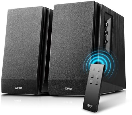 Edifier R1700BT Lautsprecher-Set – 2 Regallautsprecher – analoge + digitale Anschlüsse – Bluetoothverbindung – Echtholzgehäuse in Schwarz, Braun, Weiß – inkl. Anschlusskabeln – Fernbedienung