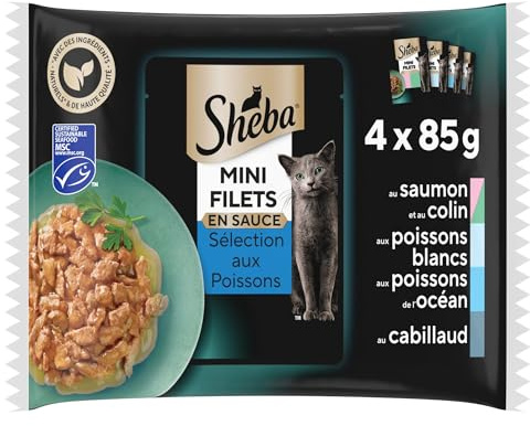Sheba - Filettini in Salsa per Gatti Adulti, Cibo Umido per Gatti, Selezione al Pesce (52 Confezioni Salva-freschezza da 85 g)