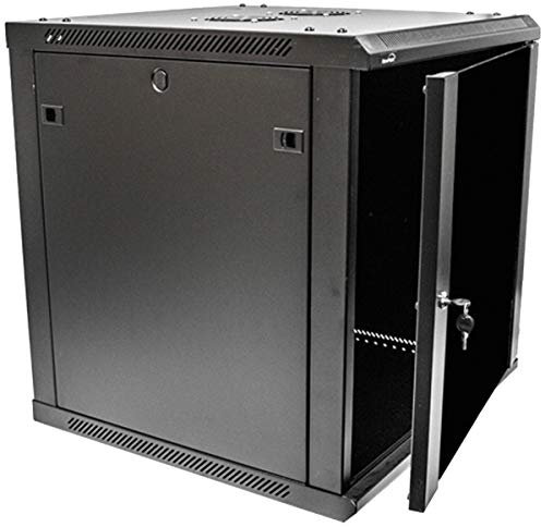 NavePoint 12U Server-Rack-Gehäuse – 59,9 cm tief, 12U Wandmontage, Netzwerkschrank mit abschließbarer Glastür für 48,3 cm IT-Geräte, 12U Netzwerk-Rack mit 2 Lüftern, abnehmbare Seitenwände, Schwarz