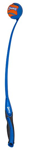 ChuckIt! Ultra Grip Dog Ball Launcher, Hands Free Dog Ball Pick Up and Throw Play, Tennis Ball and Launcher Toy, Assorted Colours, Medium Ball, 64cm Long