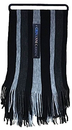 Giovanni Cassini Mens Warm Knitted Striped Winter Scarf 8 Colours (Black Grey Mix)