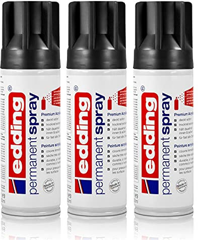 3x edding Permanent Spray tiefschwarz glänzend 200 ml Premium Acryllack, RAL 9005