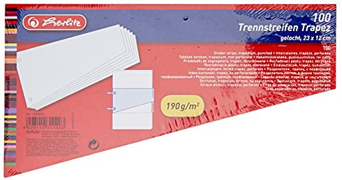 Herlitz Trennstreifen Trapez, Weiß, 120 x 230 mm, 100 Stück