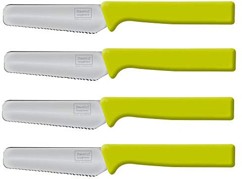 4 Stück homiez Frühstücksmesser KNIFE grün, Brötchenmesser, Tafelmesser, Brotzeitmesser, Wellenschliff, Soft-Griff