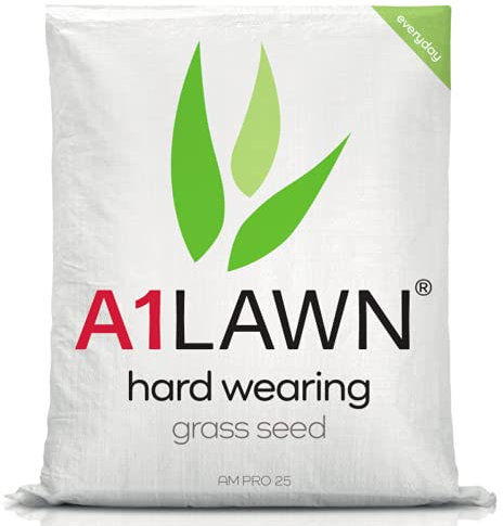 A1 Lawn - Hard Wearing Grass Seed, 5kg (140m2) - UK Resilient, Fast Growing, Fresh, Pet & Child Friendly - Ideal for Patch Repair, Over Seeding, New Lawns & Thickening. DEFRA Approved (AMPRO25)