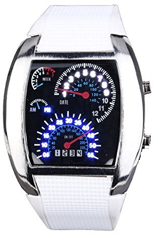 MASTOP Fashion Silicone Rubber Band White Binary DOT Unisex LED Wrist Watch