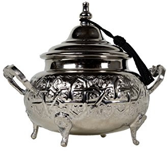 Orientalische Zuckerdosen Dosen aus Messing in Silber Bensu 12cm | Marokkanische Minzdose Tee Kaffee Dose klein | indische Vintage Vorratsdose Gewürzdose rund | Orientalische Dekoration auf dem Tisch