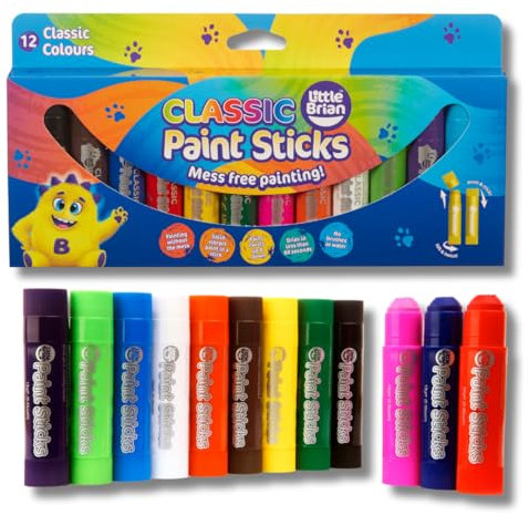 Little Brian Paint Sticks For Kids - 12 Pack Assorted Colours - Mess-Free, Easy Clean Up, Fast Drying Action, Vibrant Colours, Multi-Surface, Twist & Paint