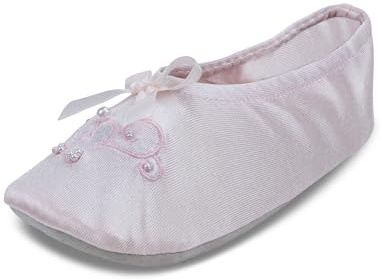 isotoner Girl's Satin Ballerina with Embroidered Pearl, Pale Pink, XXsmall, Toddler 7/8