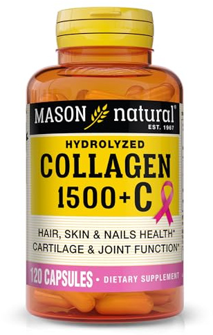 MASON NATURAL 1500mg Collagen with Vitamin C, Biotin, & Calcium, 40 Day Supply Capsules, Supplement for Hair, Skin, and Nails.