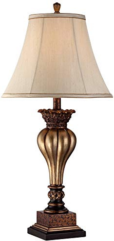 Regency Hill Senardo Traditional Table Lamp Vase Silhouette with Fluting and Floral Detail 30 Tall Gold Tan Bell Shade Cottage Core Decor for Living Room Bedroom House Bedside Nightstand Home