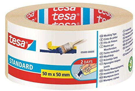 Tesa standard Ruban adhésif de peintre pour profilés rectos. Dimensions : 50mx50mm. Paquet de 6