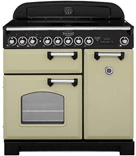 Rangemaster CDL90EIOG/C Classic Deluxe Olive Green with Chrome Trim 90cm Electric Induction Range Cooker