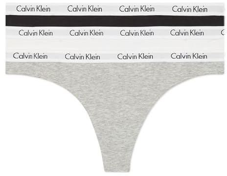 Calvin Klein Women's 3 Pack Carousel Thong Panty, Black/White/Grey Heather, Large