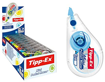 Tipp-Ex Korrekturroller Mini Pocket Mouse, in 4 Farben, 6m x 5mm, 10er Pack, Ideal für das Büro, das Home Office oder die Schule