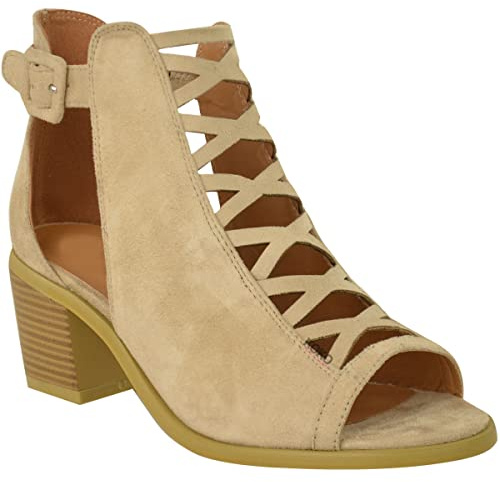 Fashion Thirsty Womens Ladies Low Mid Block Heel Ankle Boots Comfort Smart Office Formal Work Party Occasion Heeled Open Toe Lace Up Cut Out Shoes