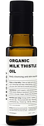 Erbology Organic Milk Thistle Oil 3.4 fl oz - Cold-Pressed - High in Vitamin E - Detoxifying - Straight from Farm - Non GMO - No Additives or Preservatives - Recyclable Glass Bottle