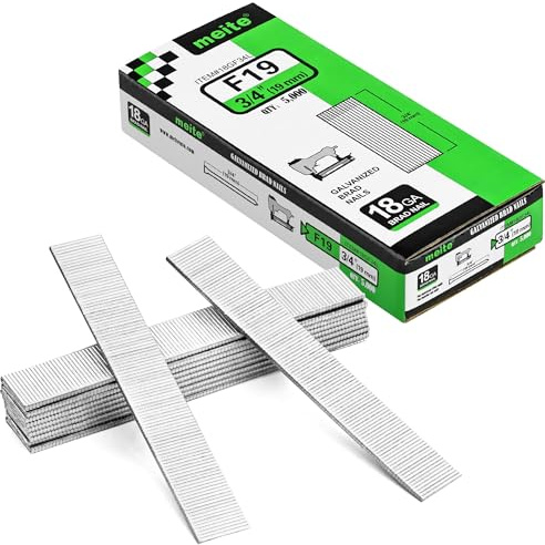 meite Clavos Brad Calibre 18/19 mm, Galvanizados de Clavos 18GA para Pistola, Paquete de 5.000 Unidades para Clavadora Neumática y Eléctrica, Carpintería, Molduras y Bricolaje