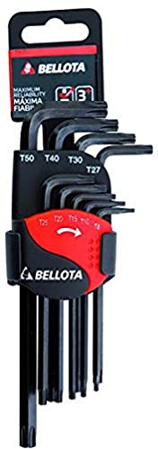Bellota 6459-9 TIP - Pack de 9 llaves torx punta inviolables, pavonadas en doble clip