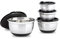 Relaxdays 10019120 Bol en acier inoxydable avec couvercle et fond anti-glissement lot de 4 Saladier plat creux bol mélangeur protection arômes et saveurs, noir-argenté - Diamètre 15,5, 17,5, 21 et 25,5 cm
