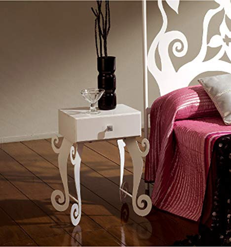 Forja Hispalense Mesita de Noche Moderna Begoña - Blanco, Color Nogal