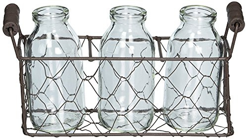 Blossom Cubo 131 – 36733 pequeño rectángulo Cesta Decorativa de Metal con Tres Botellas de Cristal