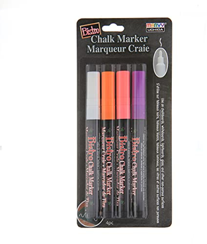 Uchida of America Uchida, 482-4H, 4 Piece, Bistro Fine Line Chalk Marker Set, Fluorescent Colors