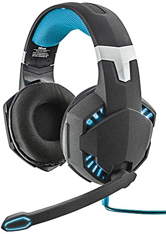 Trust Gaming GXT 363 USB Bass Vibration 7.1 Gaming Headset (7.1 Surround Sound, Leistungsstarke 50mm Neodym-Magnet-Treiber, LED-Beleuchtung, geeignet für PC) Large Schwarz/blau