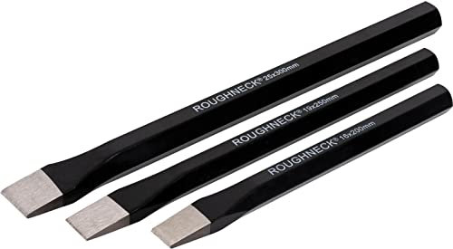 Roughneck ROU31973 Kaltmeißel-Set, 3-teilig, einschließlich: 16 x 200 mm, 19 x 250 mm, 25 x 300 mm, mit Canvas-Werkzeugrolle, mehrfarbig