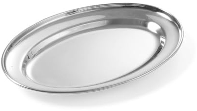 HENDI Plato oval de servicio, bandeja multiusos para cocina, decoración y presentación de alimentos, carnes y fiambres, fuente de fiesta, 350x240x(H) 25mm, acero inoxidable