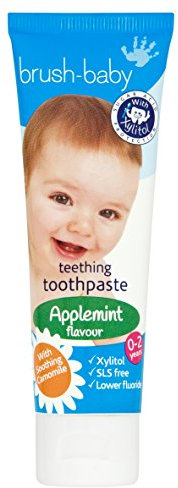 Brush-Baby Teething Toothpaste for Babies & Toddlers | Stage 2-Teething | 0-2 Years | Applemint Flavour. Xylitol & Fluoride for Strong Teeth, Healthy Gums & Fresh Breath | 50ml