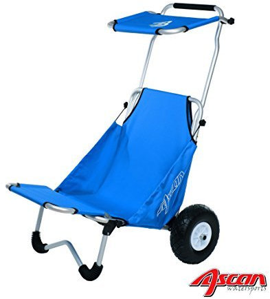 Ascan Strand Buggy und Sitz mit Breiten Rädern und Sonnendach & Lade Sitzvergrößerung ideal für den Strand, Pool, Sport Zubehör wie Strandmuschel Gummiboot, Board Zuladung 50kg