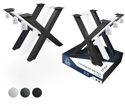 CM Furniture TISCHBEINE X-Form Tischgestell Höhenverstellbar Metall Schwarz X Outdoor/Haus TISCHKUFEN 80x72 cm Gartentisch Schreibtisch Esstisch Möbelfüß Tischfüße Wohnzimmer Anti-Kratz-Pads 2 Stück